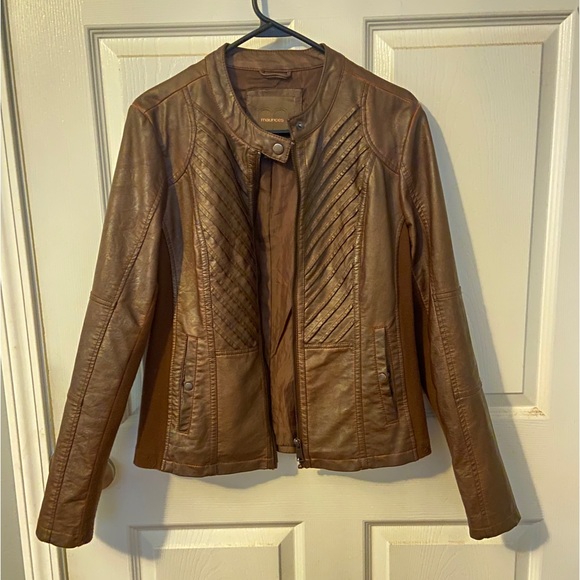 Maurices Dark Brown Pleated Front Faux Leather Zip
Up Jacket | Size: Meduim - Picture 2 of 8